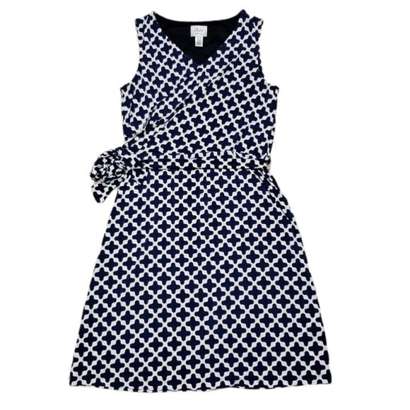 🔹️JM Collection Blue & White Print Faux Wrap Sleeveless Belted Dress Size 14 - Picture 3 of 9